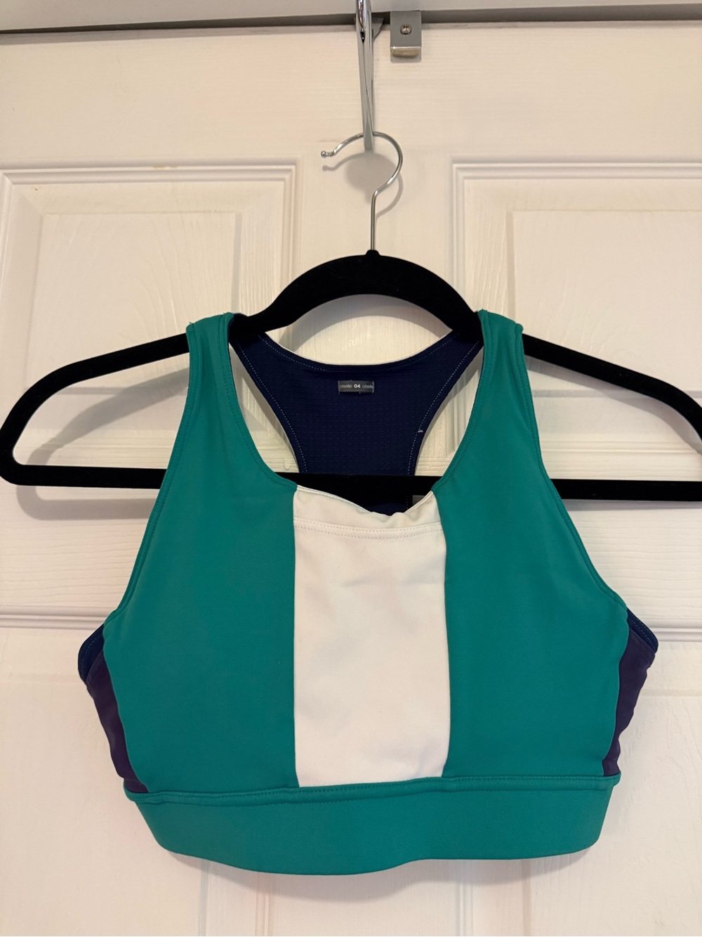 Oiselle Teal, Navy & White Colorblock Racerback Sports Bra